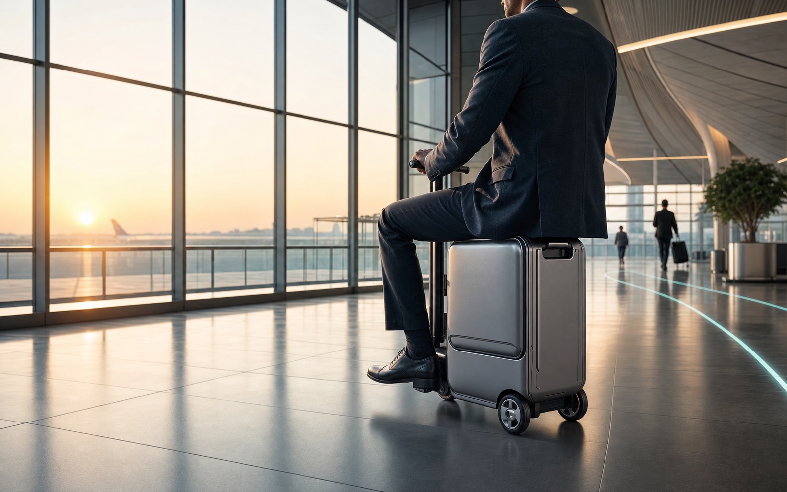 Smart electric luggage in an international terminal representing Smart Personal Mobility